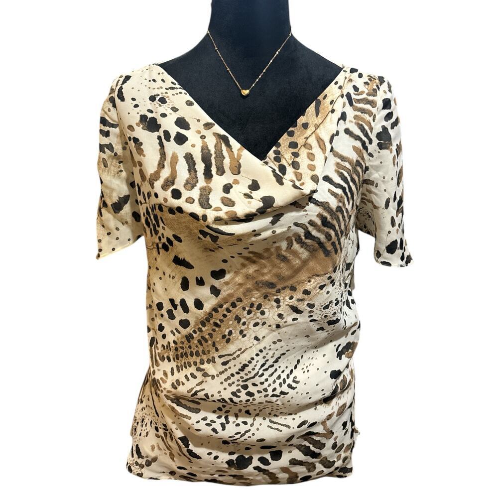 Dana‎ Bachman Leopard Print Sheer Blouse—short sleeve—Size 12–NWT